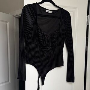 Elodie Black Ribbed Bodysuit